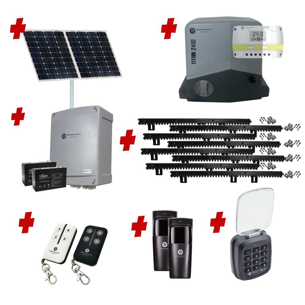 Titan 2410 Solar Powered Automatic Sliding Driveway Gate Opener 24 Volt Kit FAST Heavy Duty POWERFUL Design with Keypad Pin Code