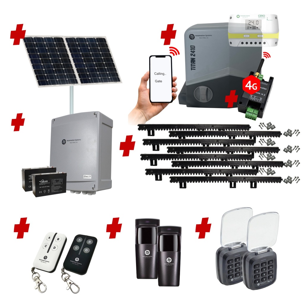 Titan 2410 Solar Powered Automatic Sliding Driveway Gate Opener 24 Volt Kit FAST Heavy Duty POWERFUL Design with Wifi Mobile App Control and Keypad Entry Exit