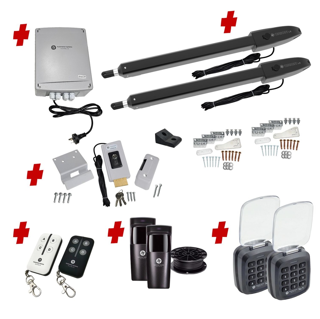 Orion LS Low Voltage 24V Automatic Double Swing Driveway Gate Opener 24 Volt Kit ROBUST Slimline Compact Design with TWO Keypads Entry Exit