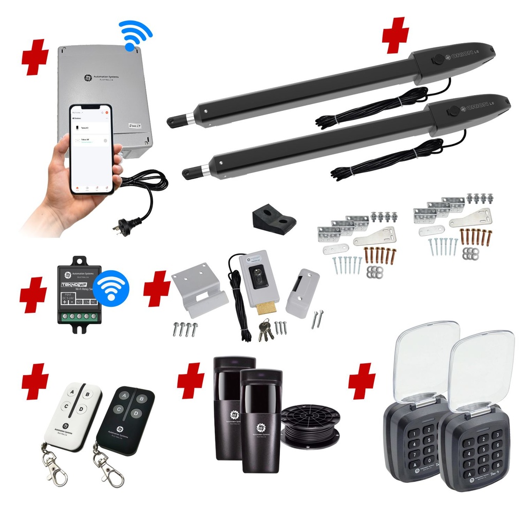Orion LS Electric 24V Low Voltage Automatic Double Swing Driveway Gate Opener Kit ROBUST Slimline with Wifi Mobile App Control and Keypad Entry Exit