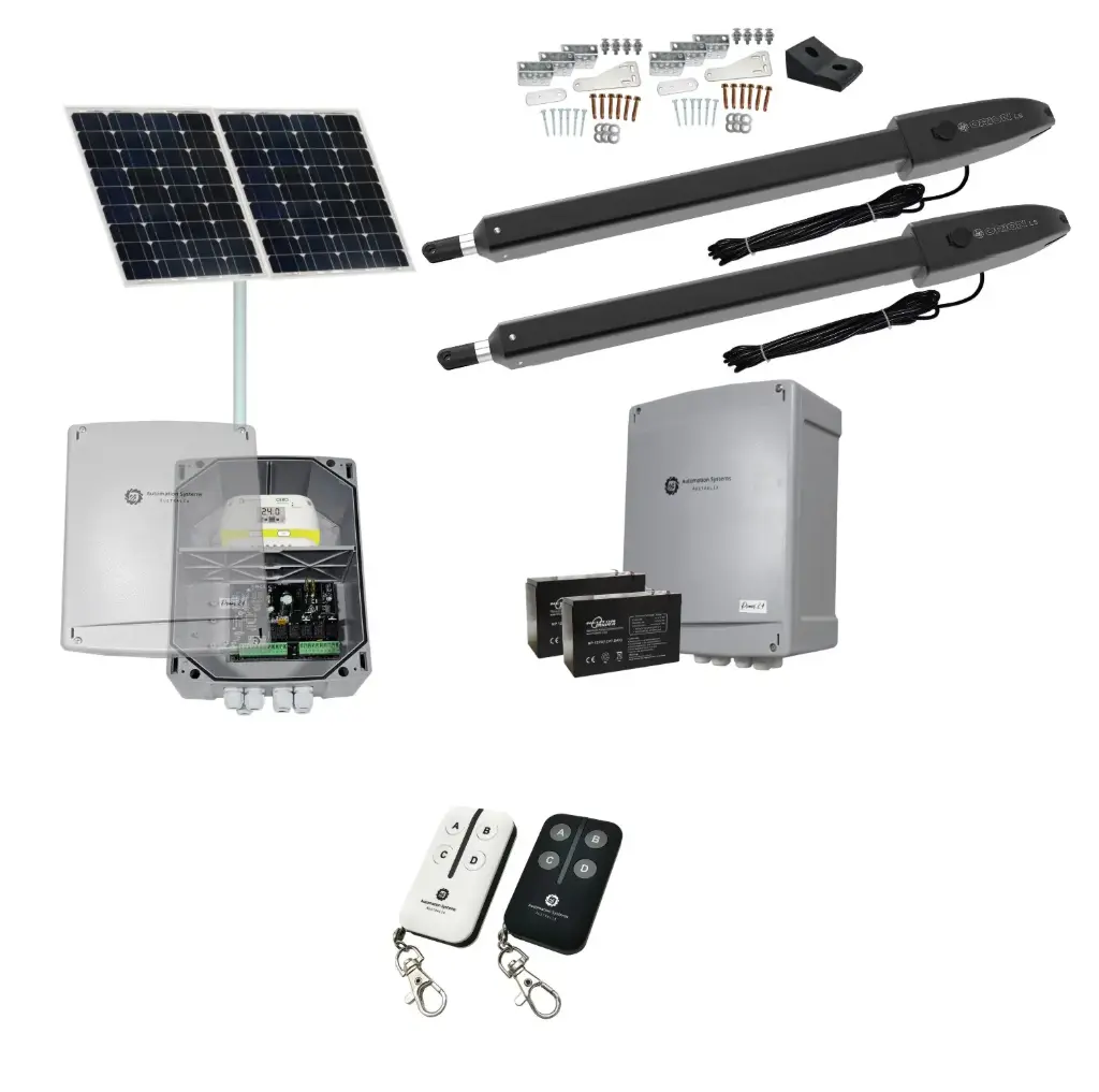 Orion LS Solar Powered Automatic Double Swing Driveway Gate Opener 24 Volt Kit ROBUST Slimline Compact Design BASE KIT