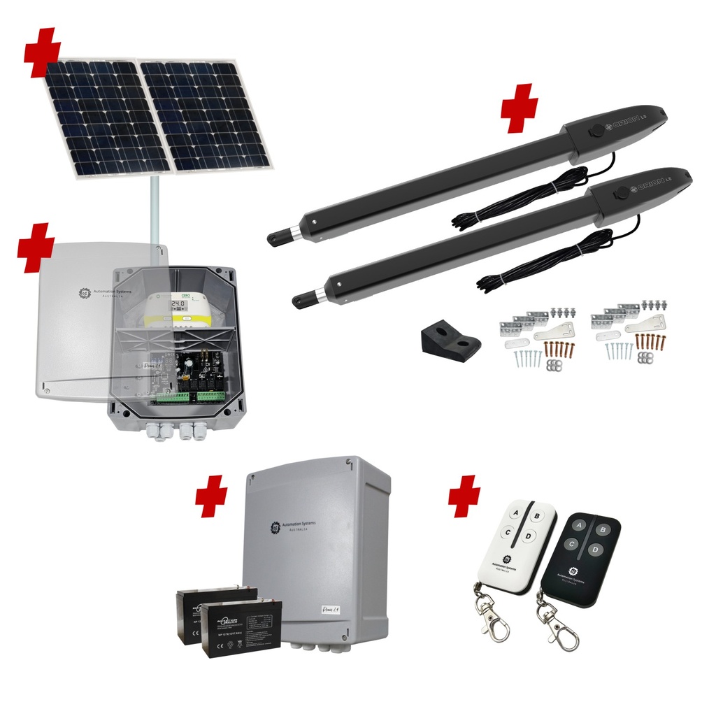 Orion LS Solar Powered Automatic Double Swing Driveway Gate Opener 24 Volt Kit ROBUST Slimline Compact Design BASE KIT