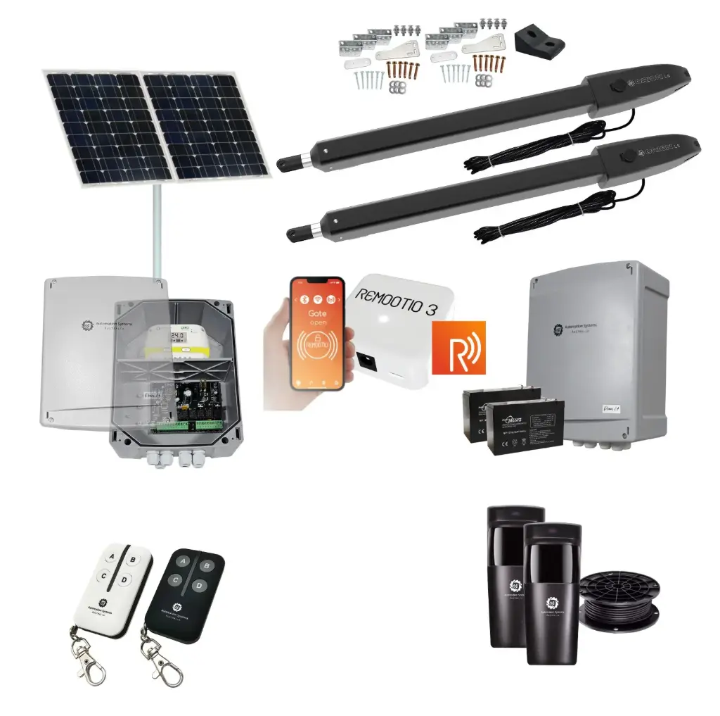 Remootio Orion LS Solar Powered Automatic Double Swing Driveway Gate Opener 24 Volt Kit ROBUST Slimline Compact Design