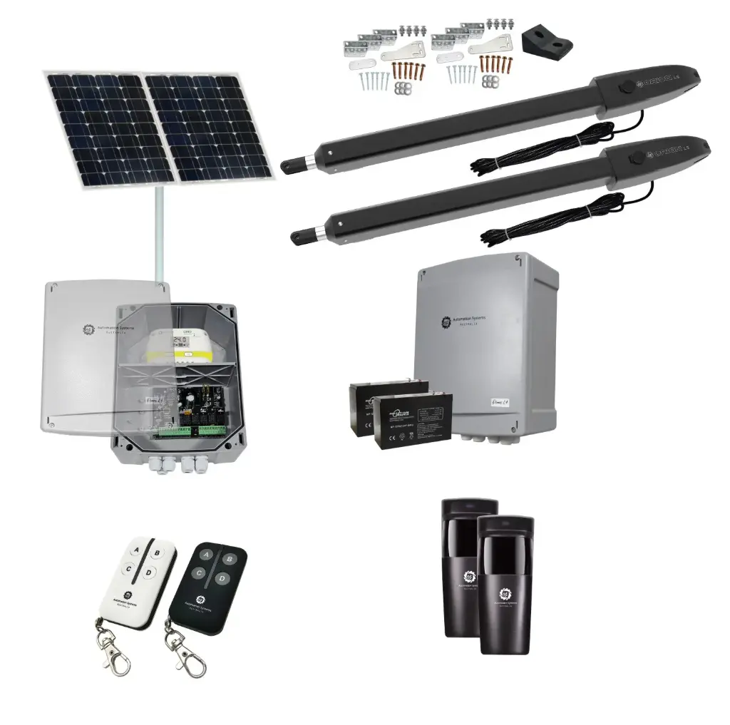 Orion LS Solar Powered Automatic Double Swing Driveway Gate Opener 24 Volt Kit ROBUST Slimline Compact Design for Trade Installers