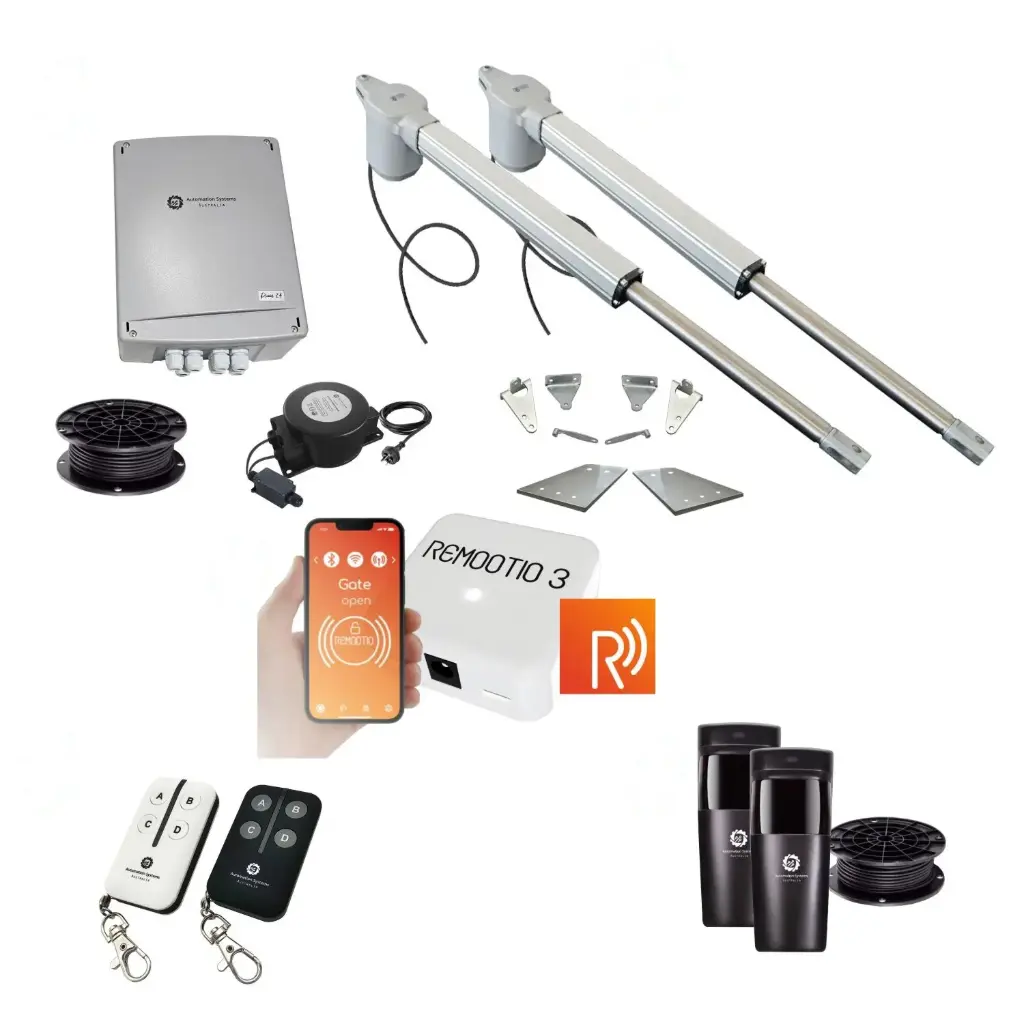 Remootio Viper 5 Long Stroke ITALIAN Low Voltage 24V Automatic Double Swing Driveway Gate Opener 24 Volt Kit ROBUST Heavy Duty Design