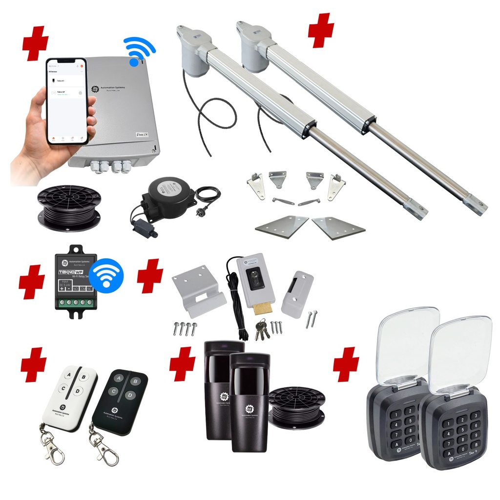 Viper 5 Long Stroke ITALIAN Low Voltage 24V Automatic Double Swing Driveway Gate Opener 24 Volt Kit with Wifi Mobile App Control and Keypad Entry Exit