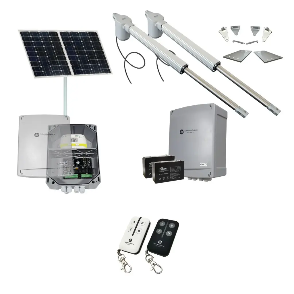 Viper 5 Long Stroke ITALIAN Solar Powered Automatic Double Swing Driveway Gate Opener 24 Volt Kit ROBUST Heavy Duty Design BASE KIT