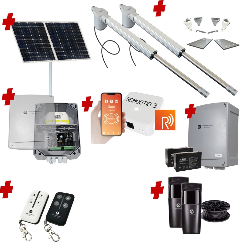Remootio Viper 5 Long Stroke ITALIAN Solar Powered Automatic Double Swing Driveway Gate Opener 24 Volt Kit ROBUST Heavy Duty Design