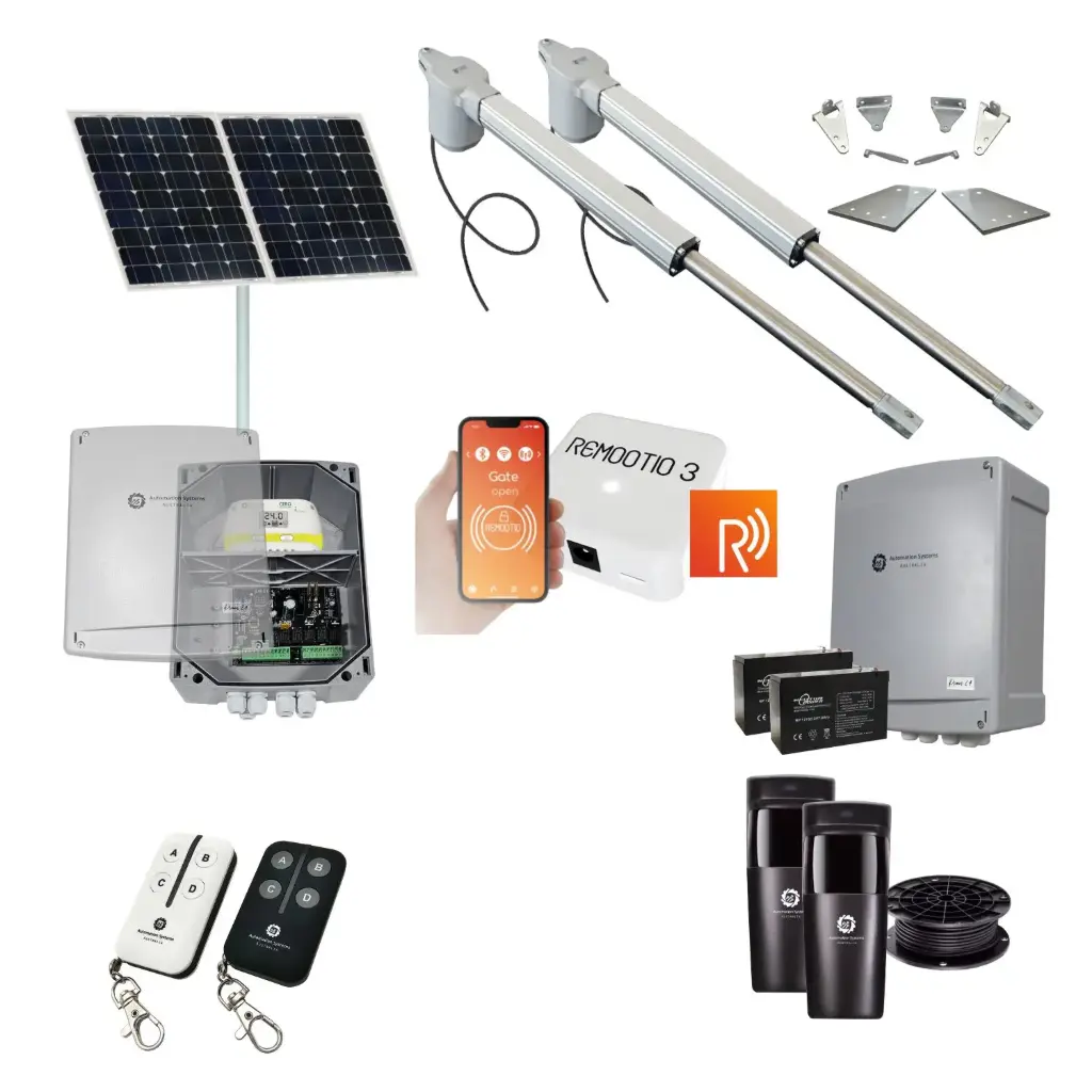 Remootio Viper 5 Long Stroke ITALIAN Solar Powered Automatic Double Swing Driveway Gate Opener 24 Volt Kit ROBUST Heavy Duty Design