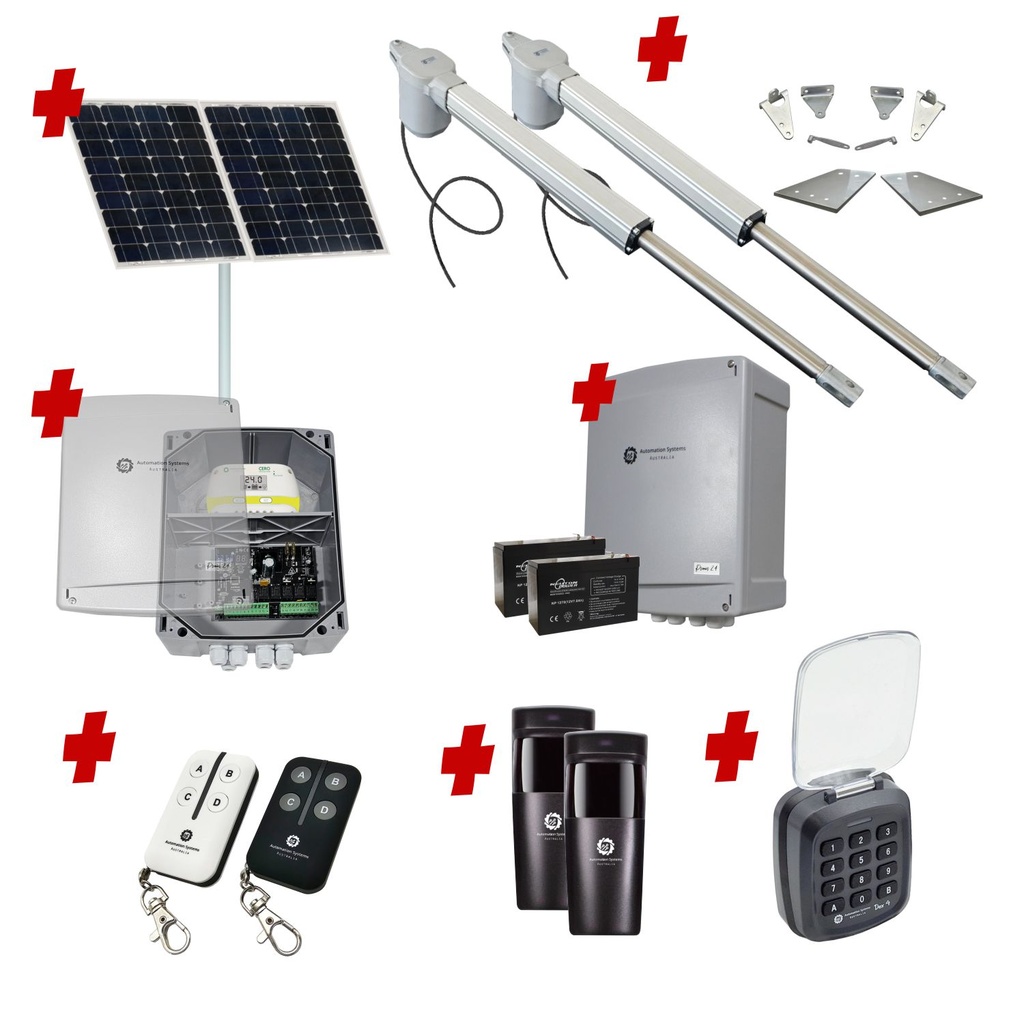 Viper 5 Long Stroke ITALIAN Solar Powered Automatic Double Swing Driveway Gate Opener 24 Volt Kit ROBUST Heavy Duty Design with Keypad Pin Code