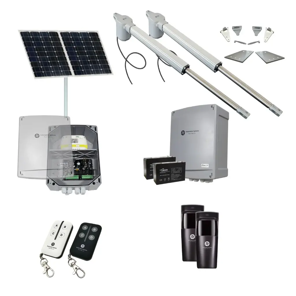 Viper 5 Long Stroke ITALIAN Solar Powered Automatic Double Swing Driveway Gate Opener 24 Volt Kit ROBUST Heavy Duty Design for Trade Installers