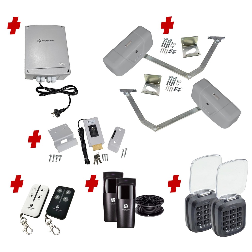 RAPTOR Extra Heavy Duty ITALIAN Electric 24V Low Voltage Automatic Double Swing Driveway Gate Opener Kit ROBUST Heavy Duty Design with TWO Keypads Entry Exit