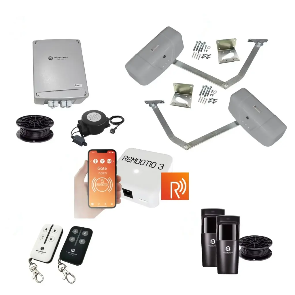 Remootio RAPTOR Extra Heavy Duty ITALIAN Low Voltage 24V Automatic Double Swing Driveway Gate Opener 24 Volt Kit ROBUST Heavy Duty Design