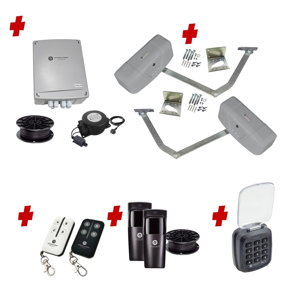 RAPTOR Extra Heavy Duty ITALIAN Low Voltage 24V Automatic Double Swing Driveway Gate Opener 24 Volt Kit ROBUST Heavy Duty Design with Keypad Pin Code