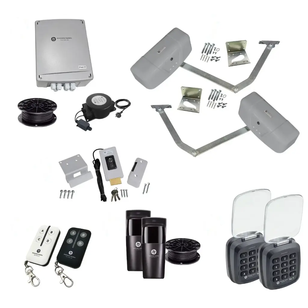 RAPTOR Extra Heavy Duty ITALIAN Low Voltage 24V Automatic Double Swing Driveway Gate Opener 24 Volt Kit with Wifi Mobile App Control and Keypad Entry Exit