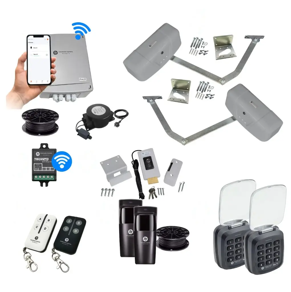 RAPTOR Extra Heavy Duty ITALIAN Low Voltage 24V Automatic Double Swing Driveway Gate Opener 24 Volt Kit with Wifi Mobile App Control and Keypad Entry Exit