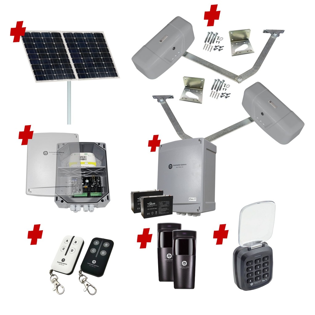 RAPTOR Extra Heavy Duty ITALIAN Solar Powered Automatic Double Swing Driveway Gate Opener 24 Volt Kit ROBUST Heavy Duty Design with Keypad Pin Code