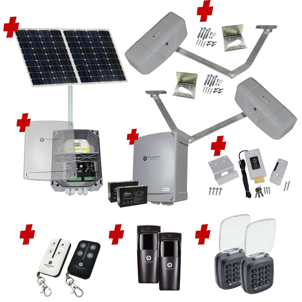 RAPTOR Extra Heavy Duty ITALIAN Solar Powered Automatic Double Swing Driveway Gate Opener 24 Volt Kit ROBUST Heavy Duty Design with TWO Keypads Entry Exit