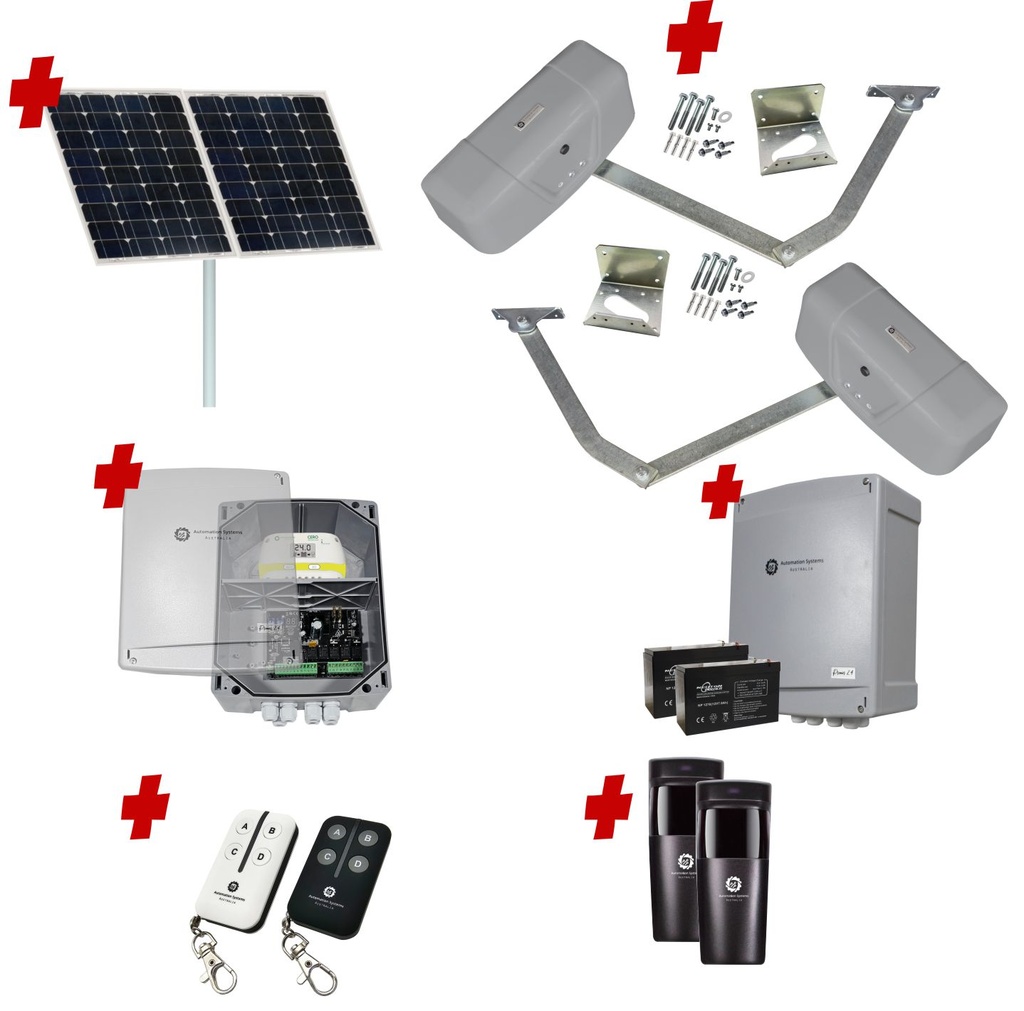 RAPTOR Extra Heavy Duty ITALIAN Solar Powered Automatic Double Swing Driveway Gate Opener 24 Volt Kit ROBUST Heavy Duty Design for Trade Installers