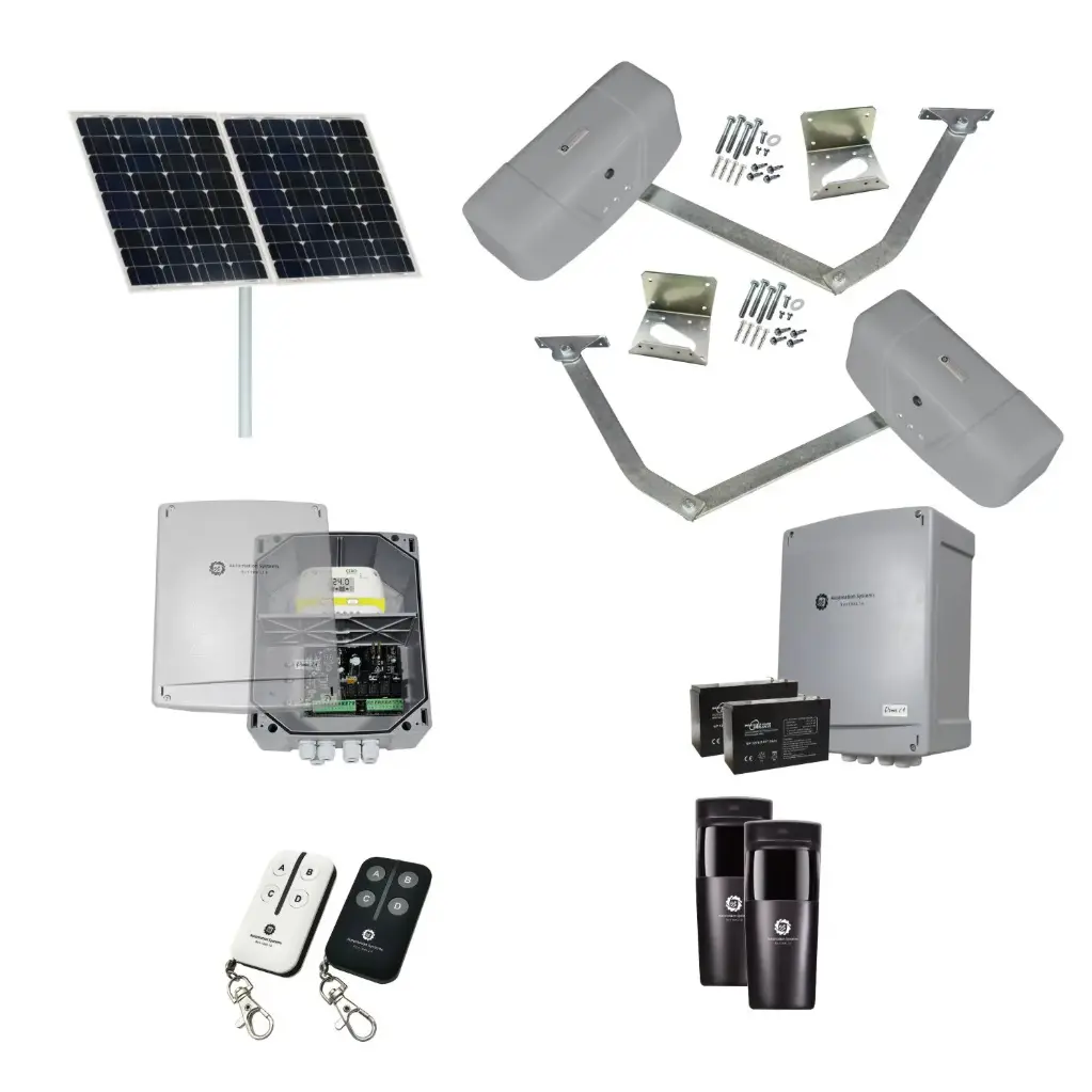 RAPTOR Extra Heavy Duty ITALIAN Solar Powered Automatic Double Swing Driveway Gate Opener 24 Volt Kit ROBUST Heavy Duty Design for Trade Installers
