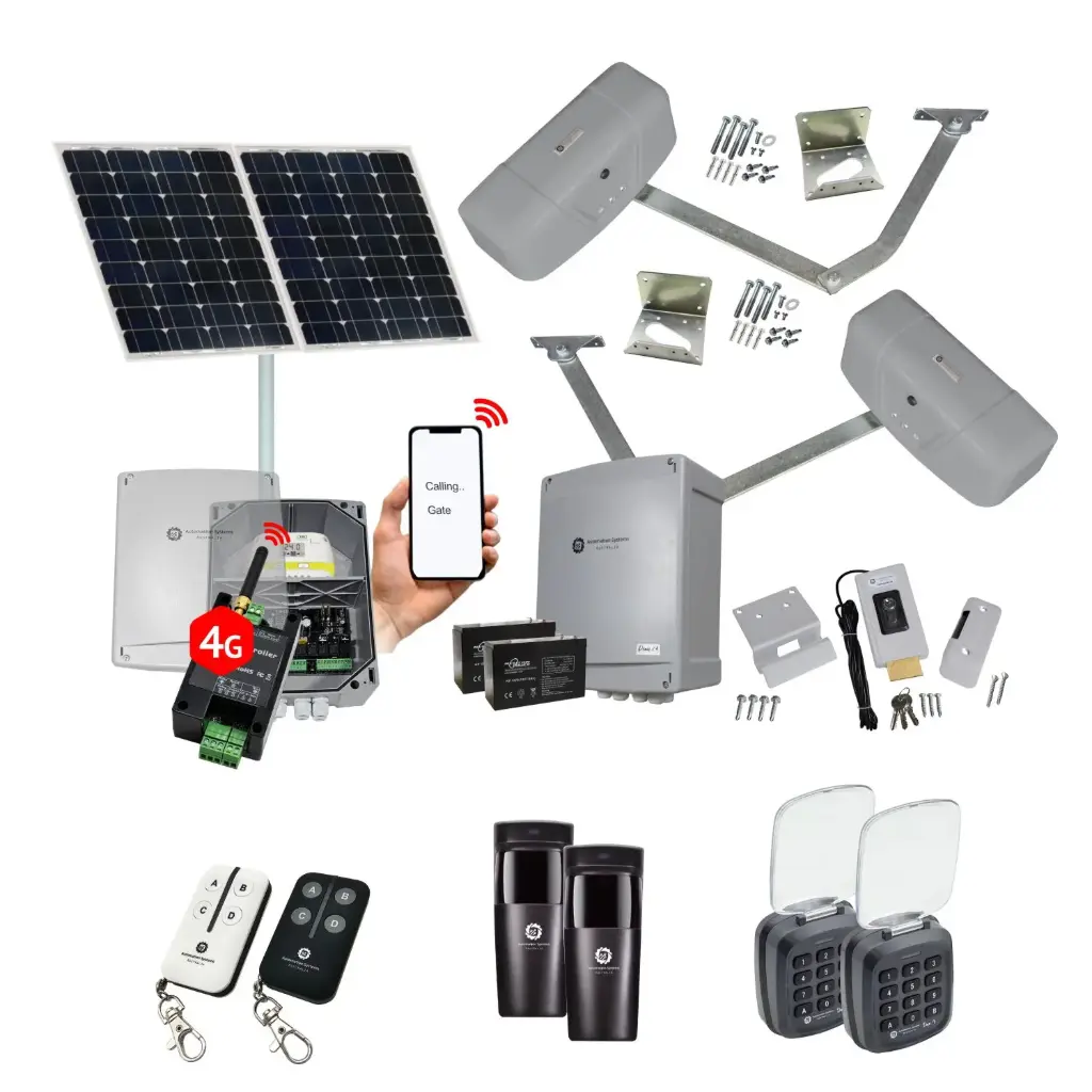 RAPTOR Extra Heavy Duty ITALIAN Solar Powered Automatic Double Swing Driveway Gate Opener 24 Volt Kit ROBUST Heavy Duty Design with Wifi Mobile App Control and Keypad Entry