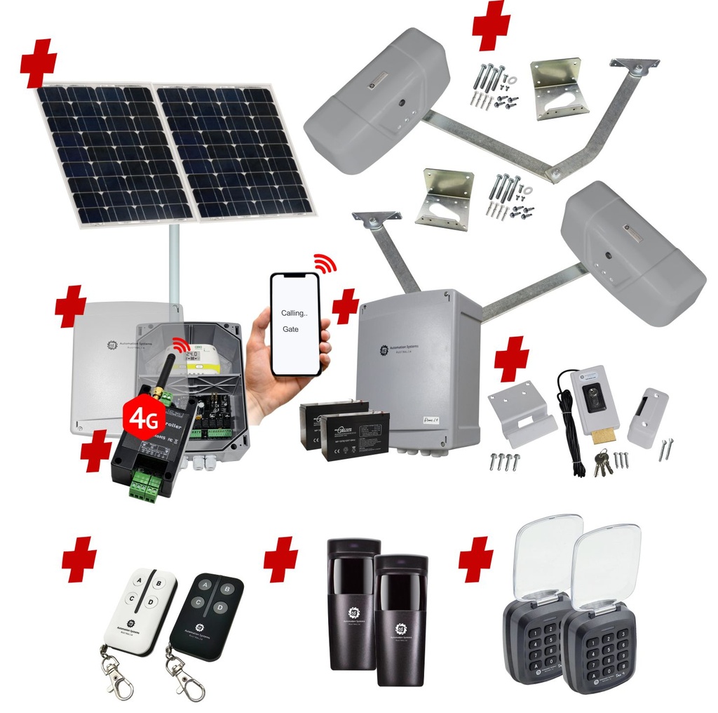 RAPTOR Extra Heavy Duty ITALIAN Solar Powered Automatic Double Swing Driveway Gate Opener 24 Volt Kit ROBUST Heavy Duty Design with Wifi Mobile App Control and Keypad Entry