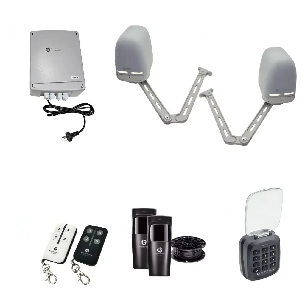 Apache ARTICULATING Italian Electric 24V Low Voltage Automatic Double Swing Driveway Gate Opener Kit ROBUST Heavy Duty Design with Keypad Pin Code
