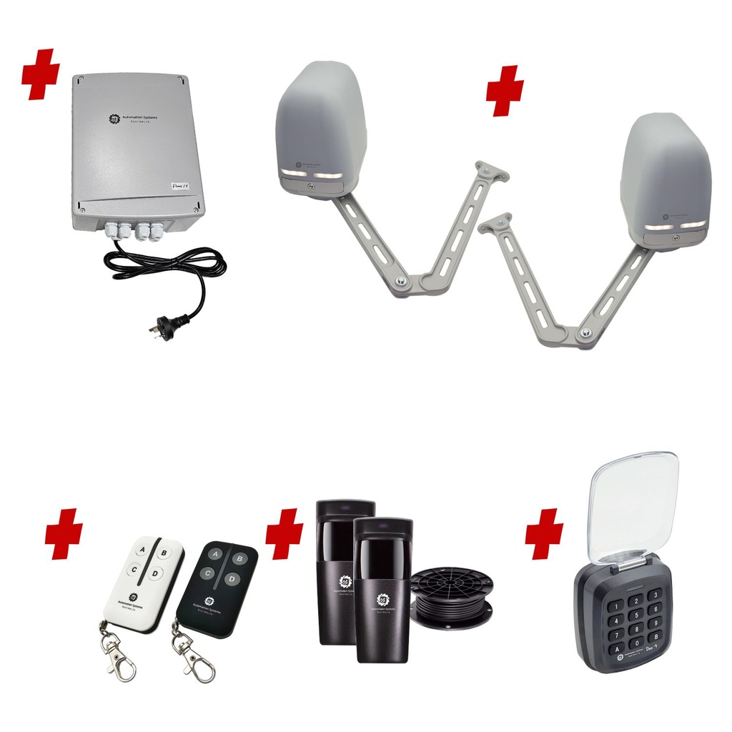 Apache ARTICULATING Italian Electric 24V Low Voltage Automatic Double Swing Driveway Gate Opener Kit ROBUST Heavy Duty Design with Keypad Pin Code