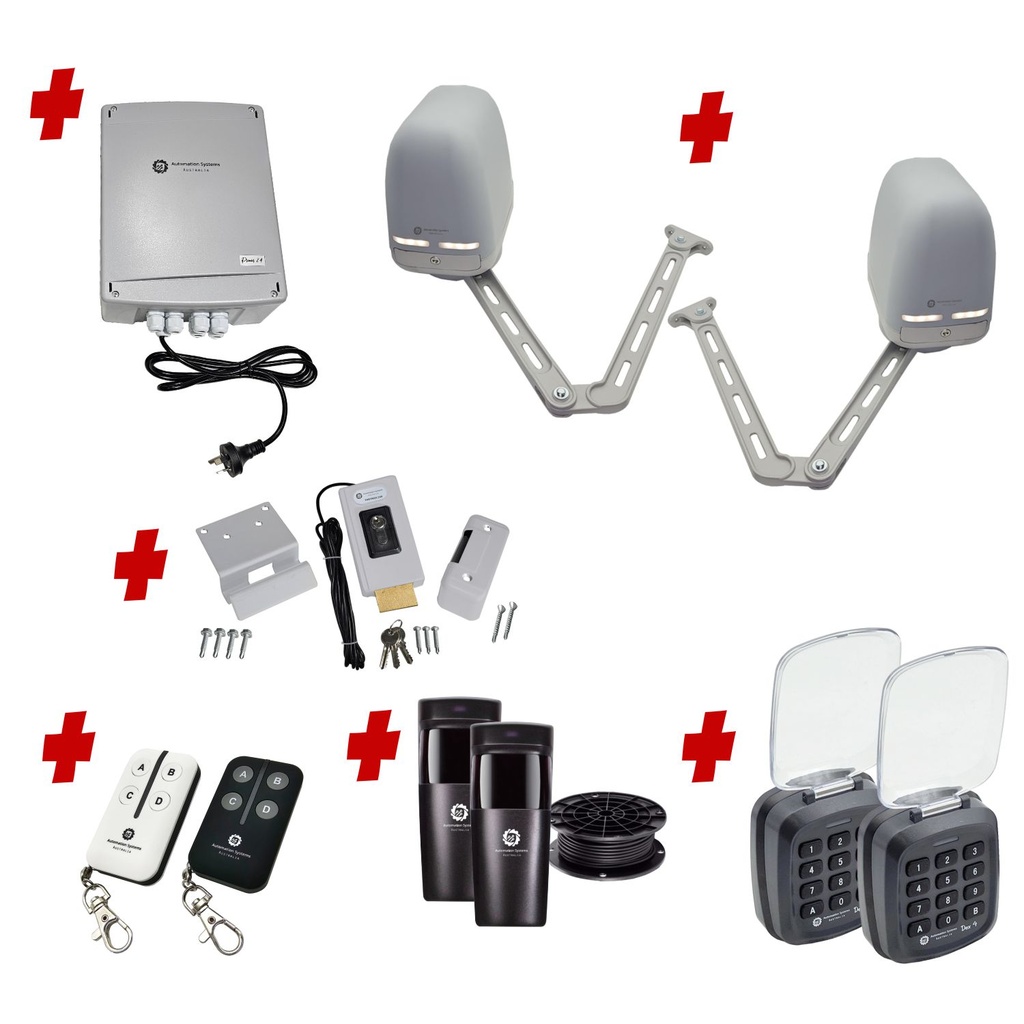 Apache ARTICULATING Italian Electric 24V Low Voltage Automatic Double Swing Driveway Gate Opener Kit ROBUST Heavy Duty Design with TWO Keypads Entry Exit