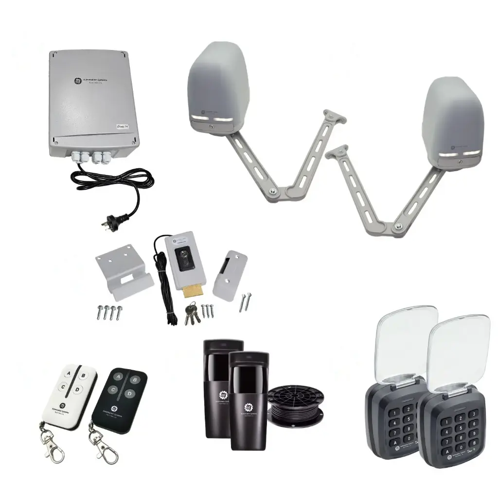 Apache ARTICULATING Italian Electric 24V Low Voltage Automatic Double Swing Driveway Gate Opener Kit ROBUST Heavy Duty Design with TWO Keypads Entry Exit