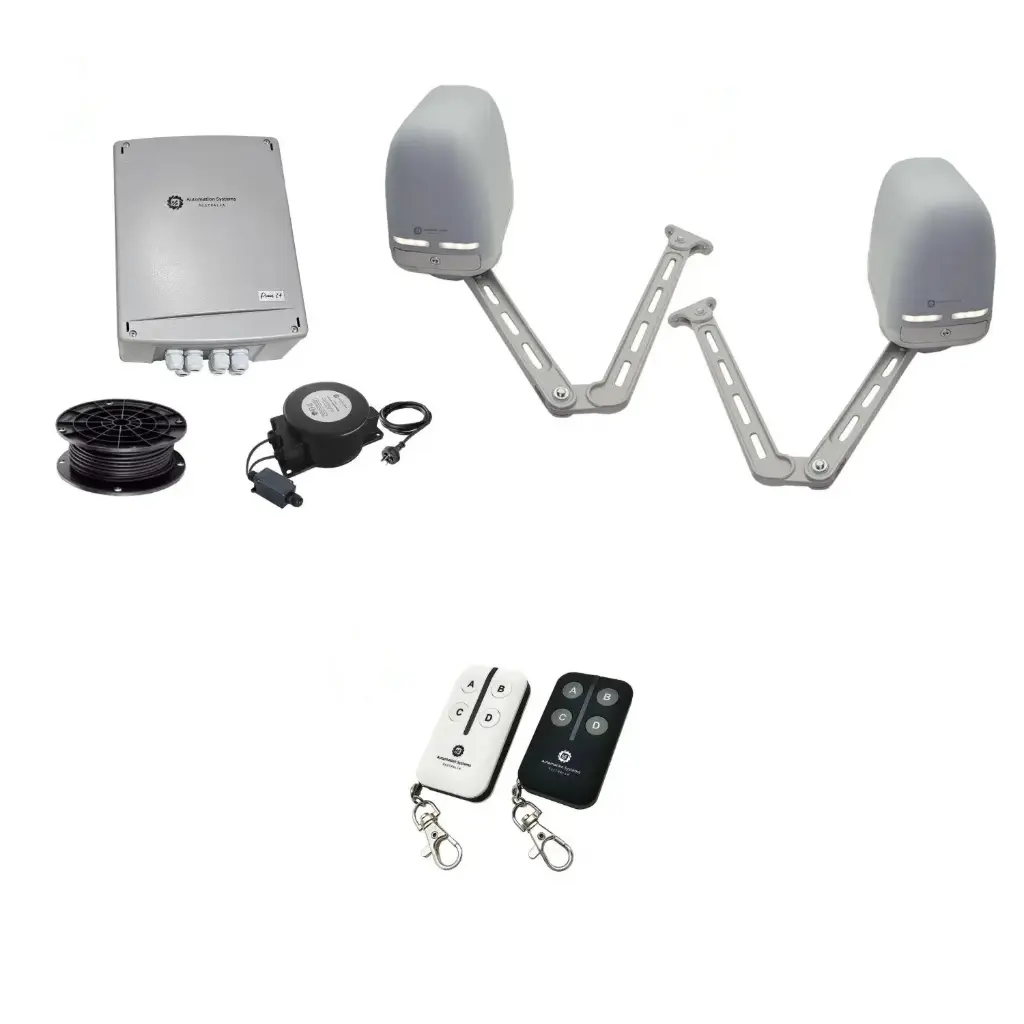 Apache ARTICULATING Italian Low Voltage 24V Automatic Double Swing Driveway Gate Opener 24 Volt Kit ROBUST Heavy Duty Design BASE KIT