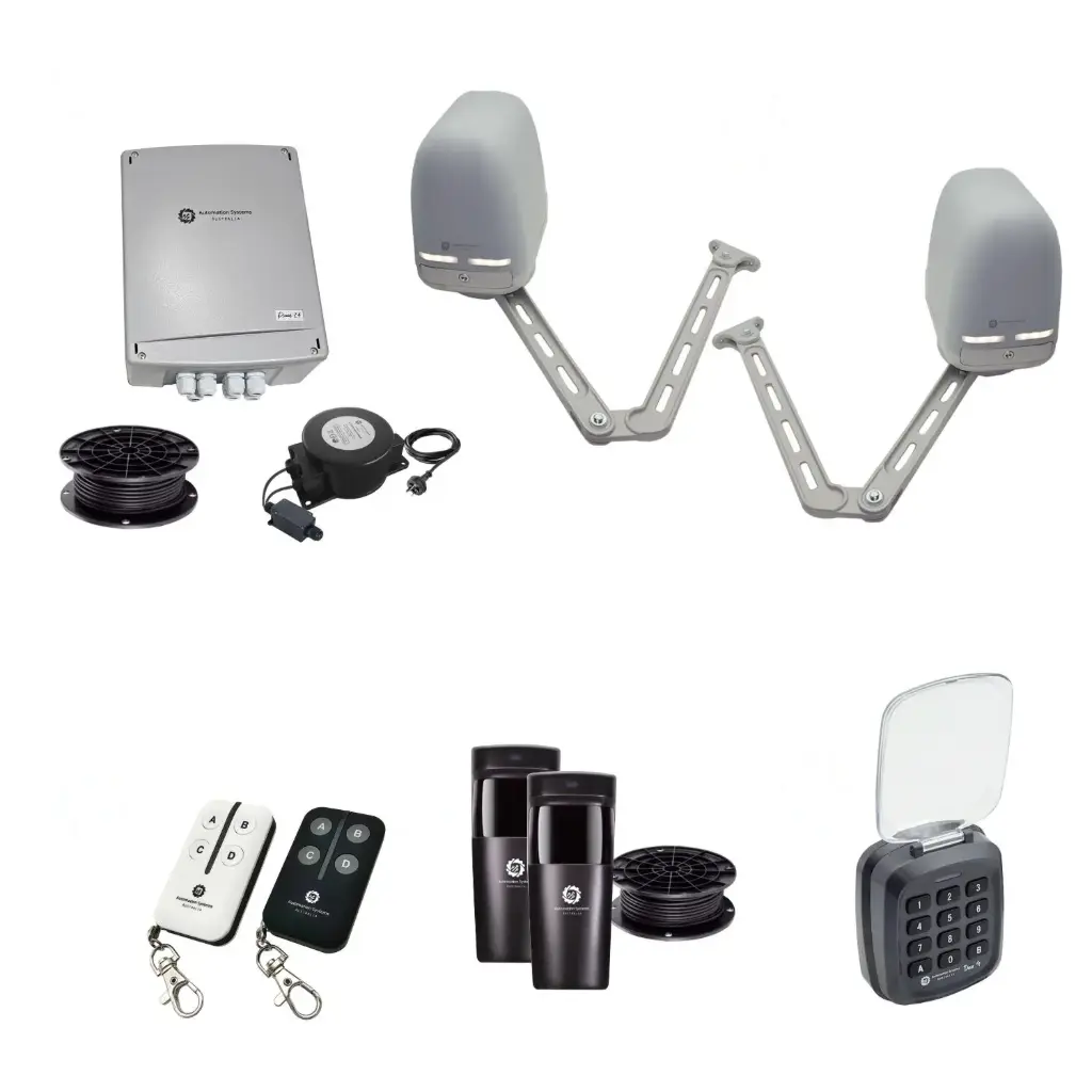 Apache ARTICULATING Italian Low Voltage 24V Automatic Double Swing Driveway Gate Opener 24 Volt Kit ROBUST Heavy Duty Design with Keypad Pin Code