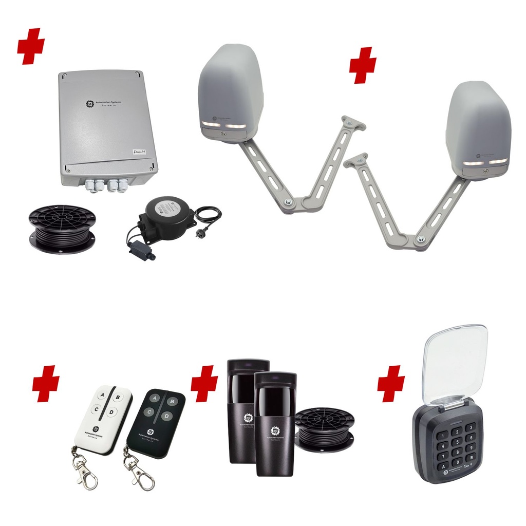 Apache ARTICULATING Italian Low Voltage 24V Automatic Double Swing Driveway Gate Opener 24 Volt Kit ROBUST Heavy Duty Design with Keypad Pin Code