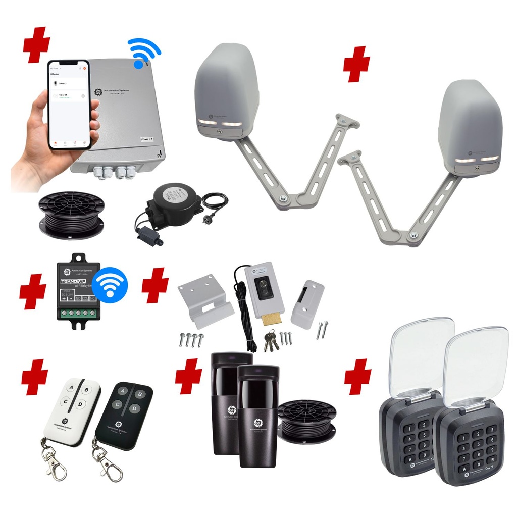 Apache ARTICULATING Italian Low Voltage 24V Automatic Double Swing Driveway Gate Opener 24 Volt Kit with Wifi Mobile App Control and Keypad Entry Exit