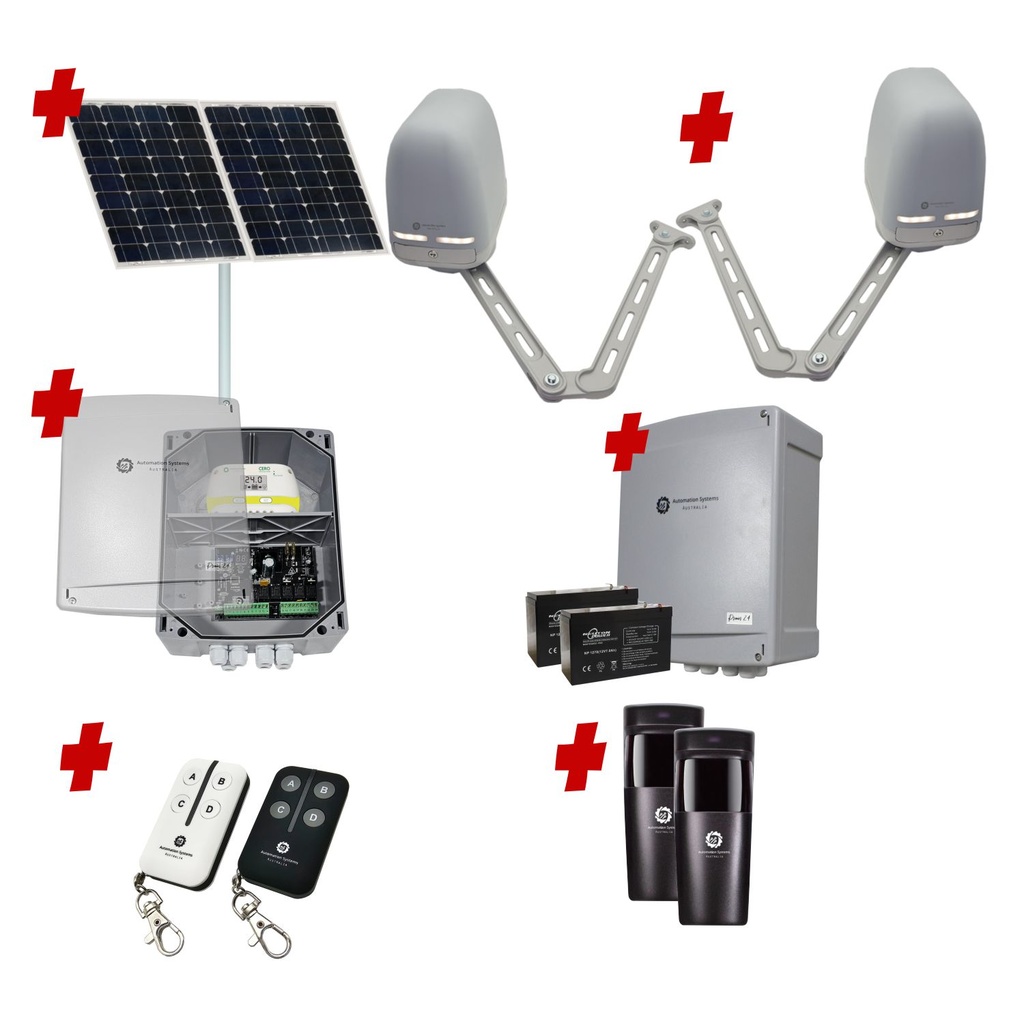 Apache ARTICULATING Italian Solar Powered Automatic Double Swing Driveway Gate Opener 24 Volt Kit ROBUST Heavy Duty Design for Trade Installers