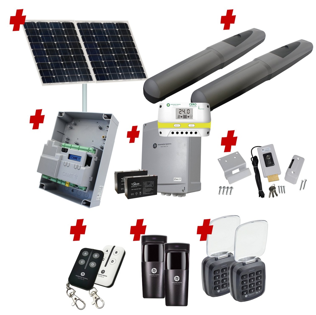 Solar Powered Double Swing Gate Automation Access Pro Kit Super Duty Linear Actuator with Limit Stops and Encoder Made in Italy