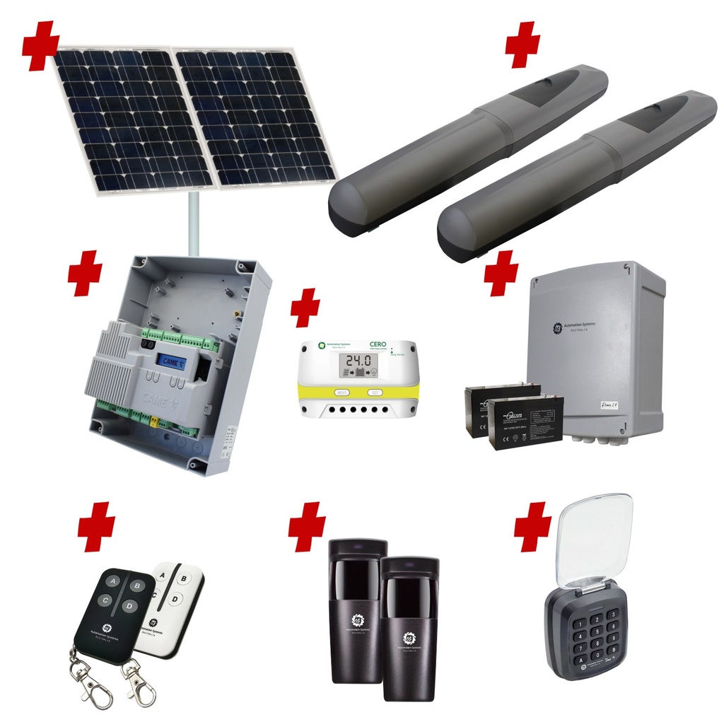 Solar Powered Double Swing Gate Automation Access Secure Kit Super Duty Linear Actuator with Limit Stops and Encoder Made in Italy