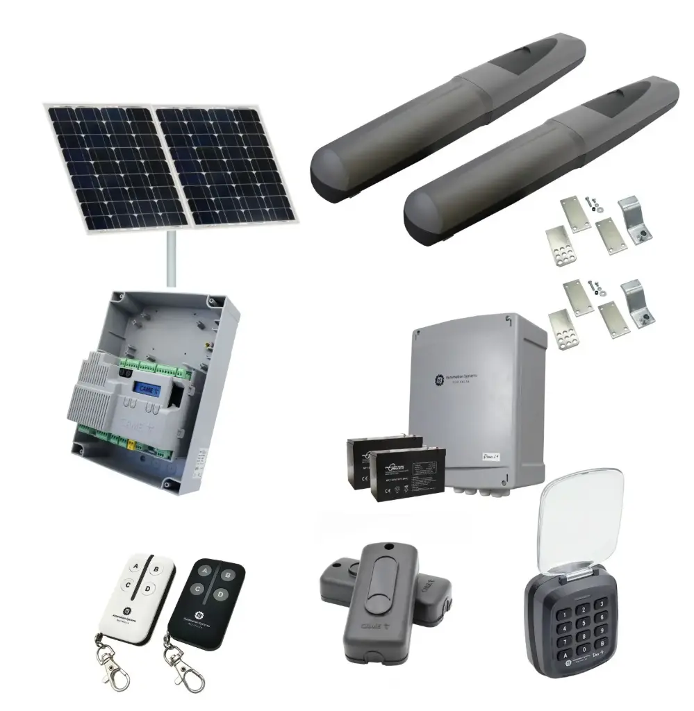 Solar Powered Double Swing Gate Automation Access Secure Kit Super Duty Linear Actuator with Limit Stops and Encoder Made in Italy