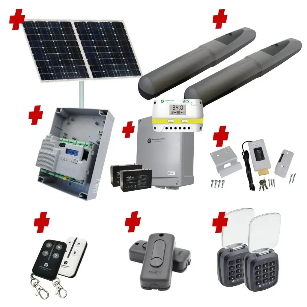 Solar Powered Swing Gate Automation Access Pro Kit Super Duty Linear Actuator with Limit Stops and Encoder Made in Italy