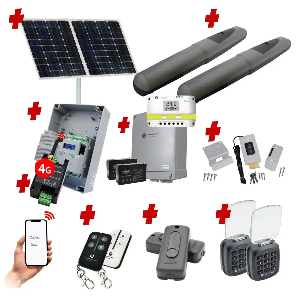 Solar Powered Double Swing Gate Automation Access Unlimited WiFi Bluetooth Kit Super Duty Linear Actuator with Limit Stops and Encoder Made
