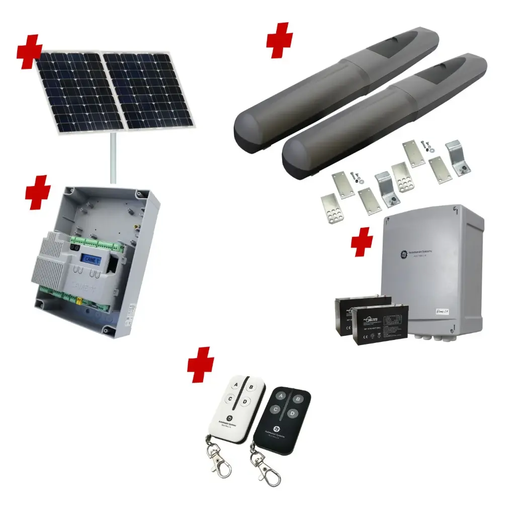 Solar Powered Double Swing Gate Automation Base Kit Super Duty Linear Actuator with Limit Stops and Encoder Made in Italy