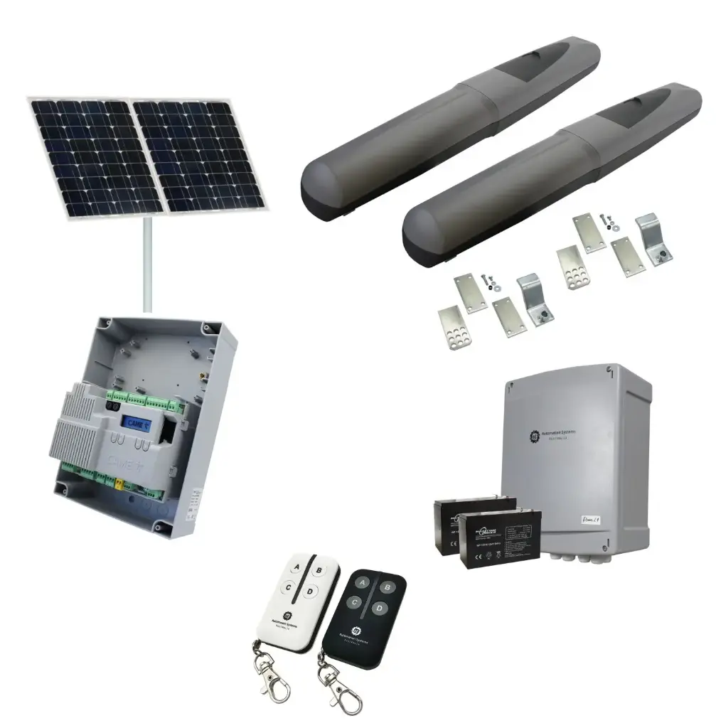 Solar Powered Double Swing Gate Automation Base Kit Super Duty Linear Actuator with Limit Stops and Encoder Made in Italy
