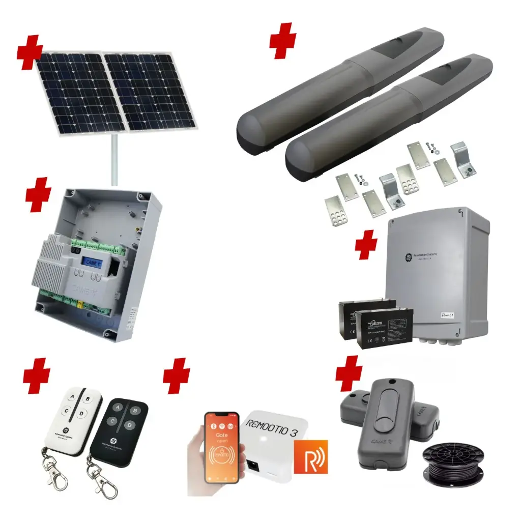 Solar Powered Double Swing Gate Automation Remootio Kit Super Duty Linear Actuator with Limit Stops and Encoder Made in Italy