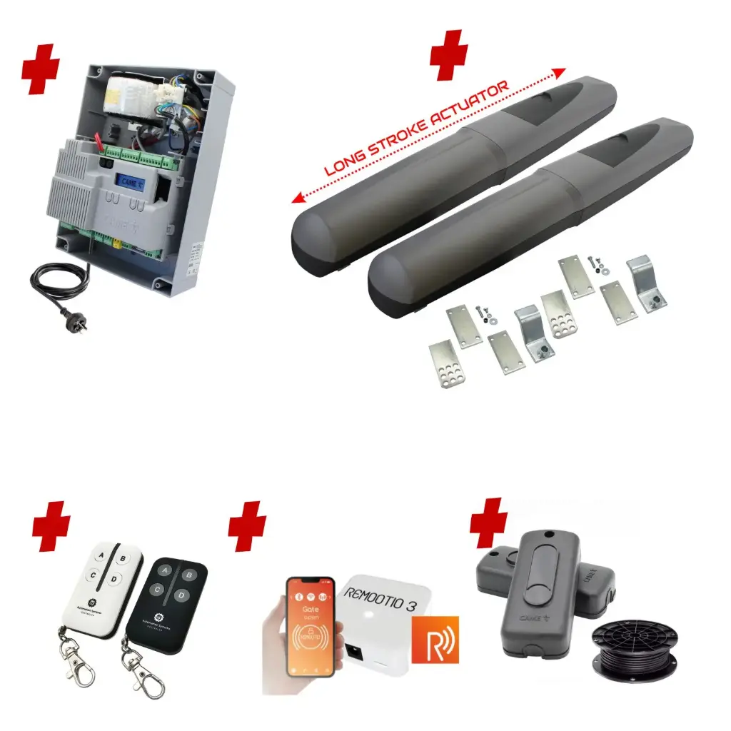 Double Swing Gate Automation Remootio Kit Super Duty Linear Actuator with Limit Stops and Encoder Made in Italy