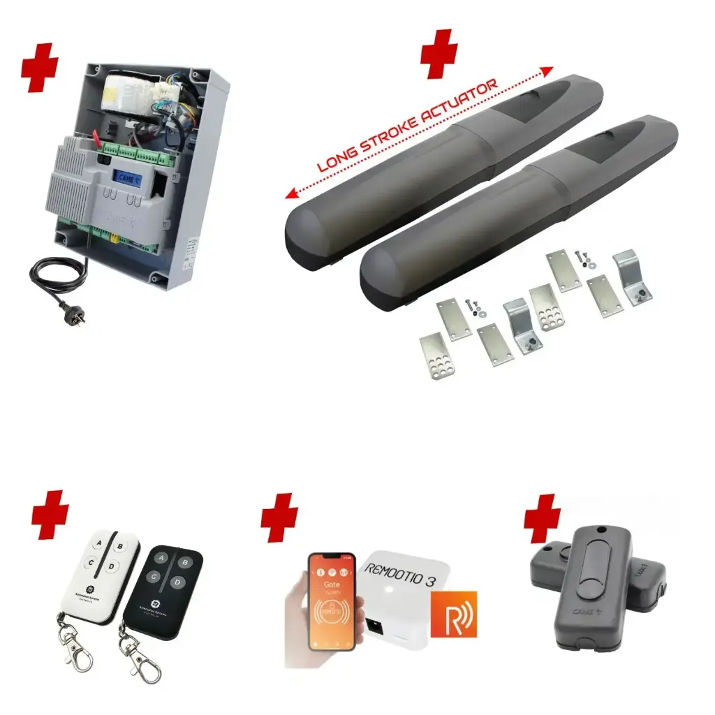 Double Swing Gate Automation Remootio Kit Super Duty Linear Actuator with Limit Stops and Encoder Made in Italy