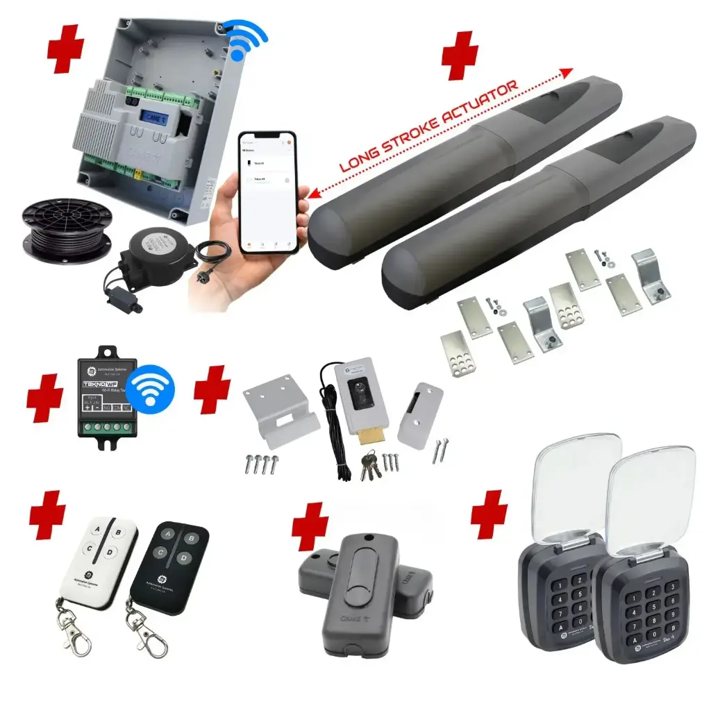 Double Swing Gate Automation Access Unlimited WiFi Bluetooth Kit Super Duty Linear Actuator with Limit Stops and Encoder Made in Italy