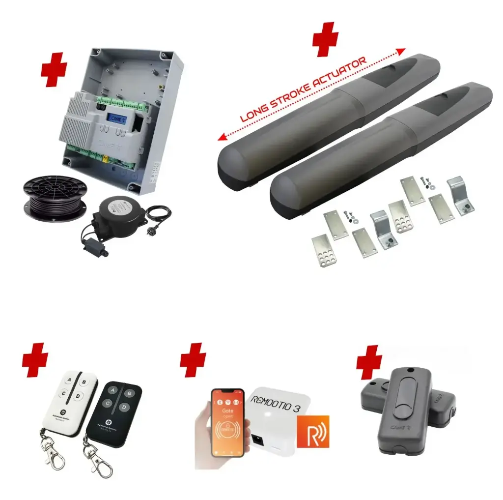 Double Swing Gate Automation Remootio Kit Super Duty Linear Actuator with Limit Stops and Encoder Made in Italy
