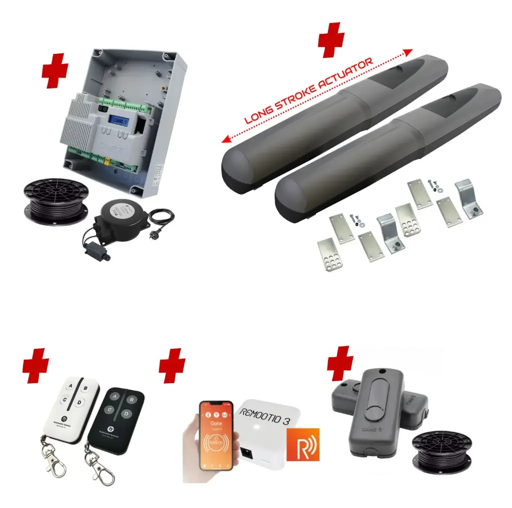 Double Swing Gate Automation Remootio Kit Super Duty Linear Actuator with Limit Stops and Encoder Made in Italy