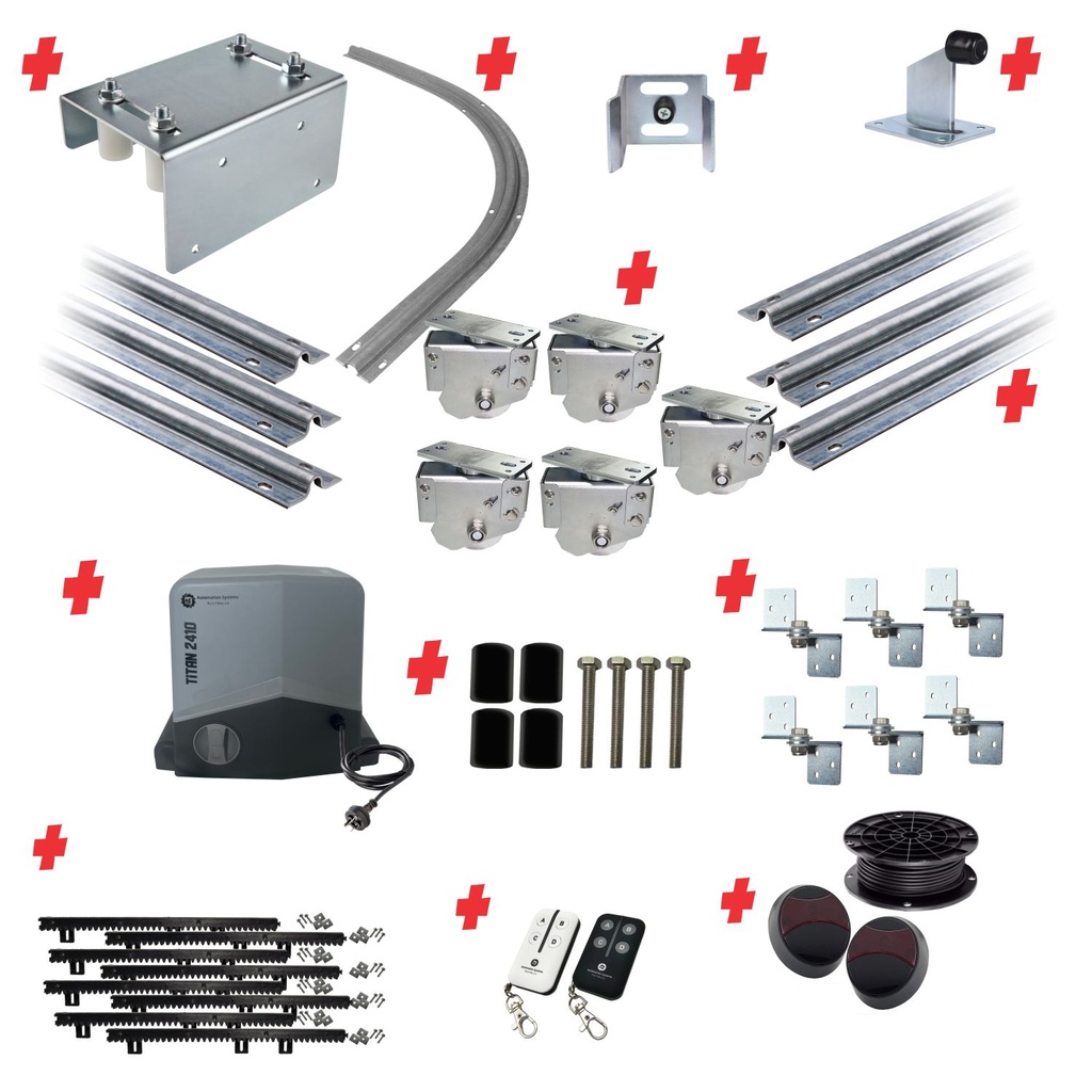 Complete Automatic Radius Turning Sectional Sliding Gate (Version 3 Dampening and Spring Loaded Wheels) With Titan Electric Sliding Gate Motor