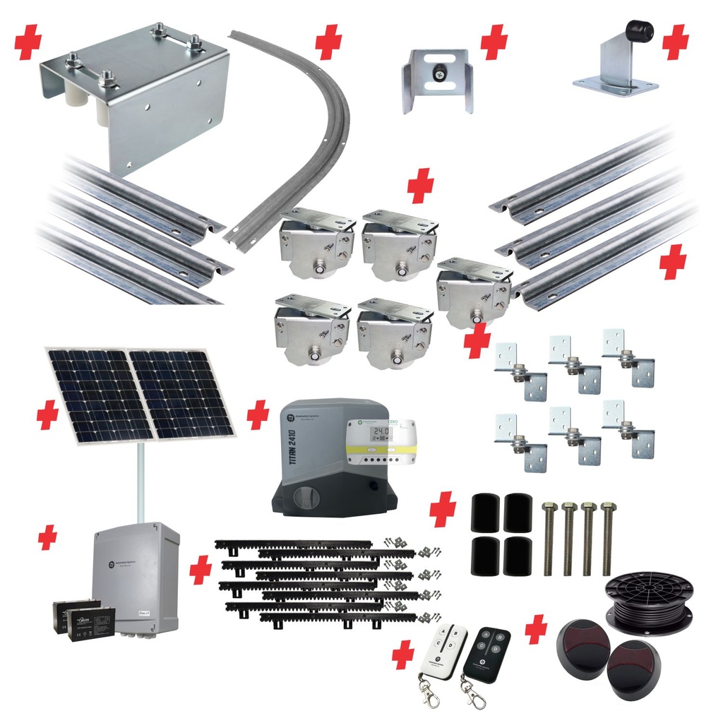 Complete Automatic Radius Turning Sectional Sliding Gate (Version 3 Dampening and Spring Loaded Wheels) With Titan Solar Powered Sliding Gate Motor